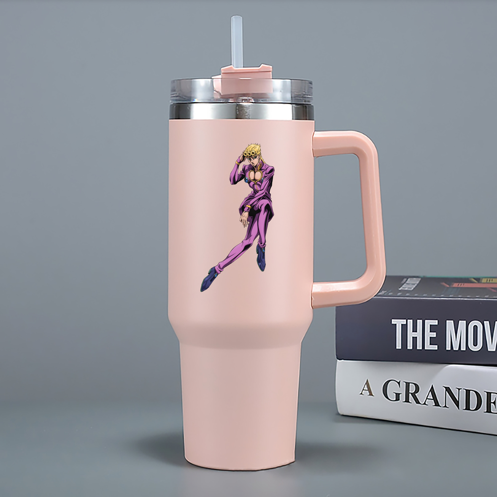 （画像用） ジョジョの奇妙な冒険 ジョルノ?ジョバァーナ JoJo's Bizarre Adventure Giorno Giovanna 1200mL車用タンブラー - クリスタルステッカー（プラスチックストロー付き）